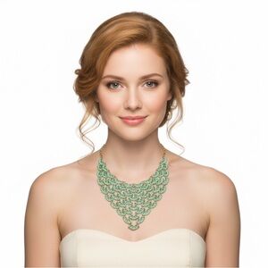 Vintage Turquoise Enamel on Gold-tone Bib Chainmail Statement Necklace